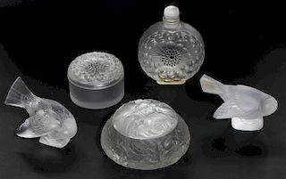 R. Lalique "Dinard" Glass Box and 4 Other Pieces of Lalique