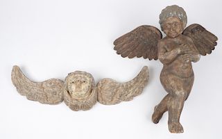 Two Filipino Carved Wood Putti Figures
