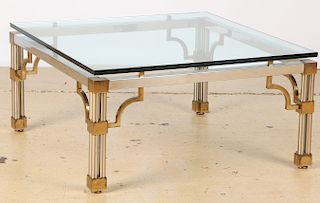 Modern Mixed Metal Square Glass Top Coffee Table