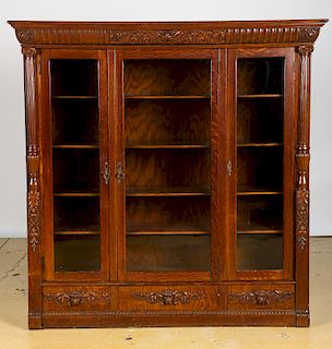 American Renaissance Revival Carved Oak Bookcase
