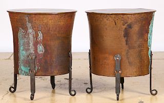 Pair of Turkish Forged and Hammered Copper End Tables