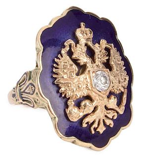 RUSSIAN GOLD, DIAMOND, & ENAMEL RING