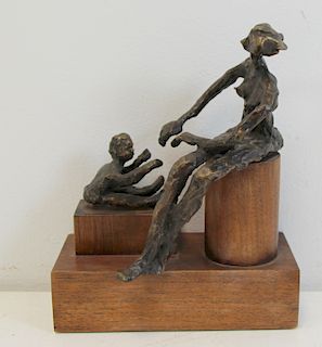 SILVERMAN. Brutalist Style Sculpture Of Mother And