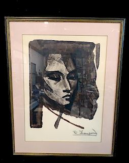LITHOGRAPH ABSTRACT PORTRAIT OF A WOMAN