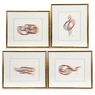 Yaacov Agam. Four Op-Art Swirl Serigraphs