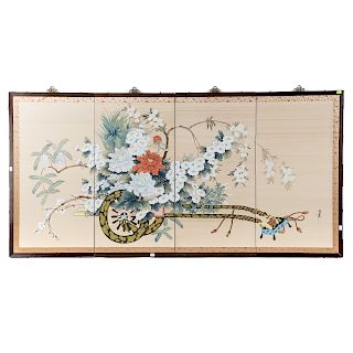 Chinese Decorated 4-Panel Screen