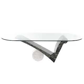 Contemporary Glass Top Marble Table