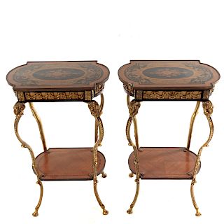 Pair Napoleon III Style Marquetry Tables