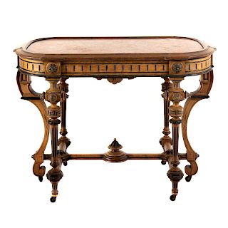 American Neo-Grec Marble Top Walnut Library Table