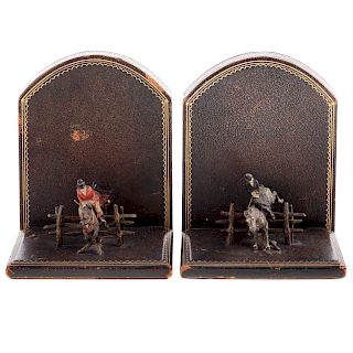 Pr Austrian Painted Bronze Equestrian Bookends