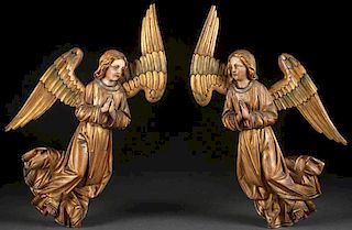 PAIR OF CARVED AND GILT WOOD ANGELS, 19TH C.