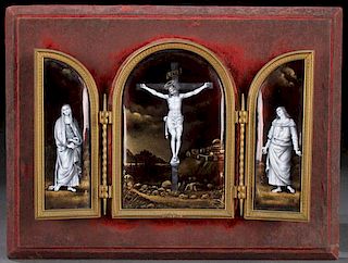 EXCEPTIONAL FRENCH LIMOGES TRIPTYCH, 19TH C.