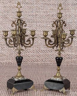 Pair of marble and brass candelabra, 19th c., 20