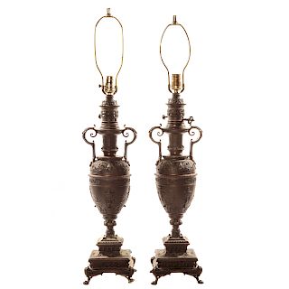Pair Neoclassical Style Bronze Urn Lamps