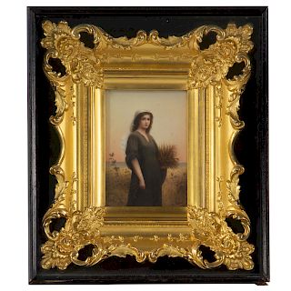German Painted Porcelain Plaque of Ruth