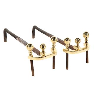 Pair Of Brass Andirons with Three-Ball Front