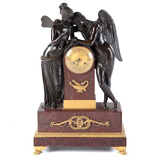 French Empire Bronze Figural Mantel Clock