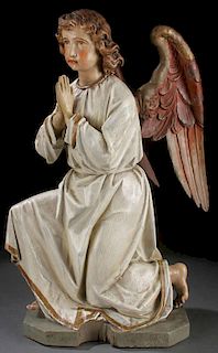 GERMAN CARVED PRAYING ANGEL, 19TH CENTURY