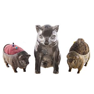 Three Bronze & Pewter Pig Pincushions