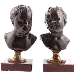 Pair French Bronze Busts Of Children