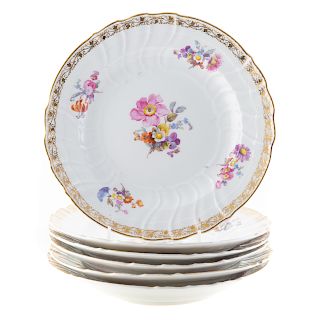 Six KPM Floral Decorated China Plates