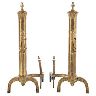 Pair of Large Cylindrical Classical Form Andirons