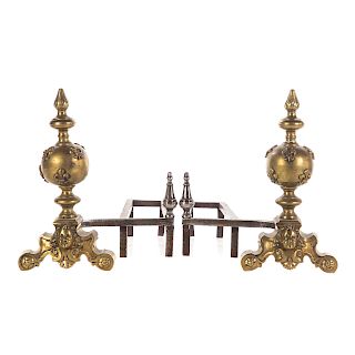 Pair of Continental Baroque Style Brass Andirons