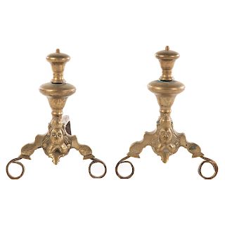 Pair of Continental Brass Andirons