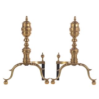 Pair of Georgian Style Brass Andirons