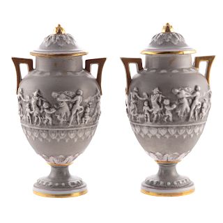 Pair German Porcelain Classical Style Urns