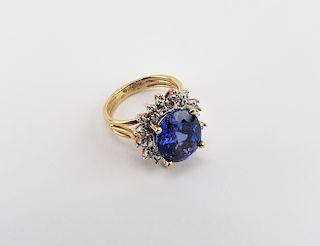 10K Gold Synthetic Sapphire & Diamond Ring