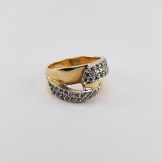 14K Gold Ribbon Style Diamond Ring