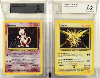 2PC 1999 Pokemon Base Mewtwo & Zapdos BGS Cards
