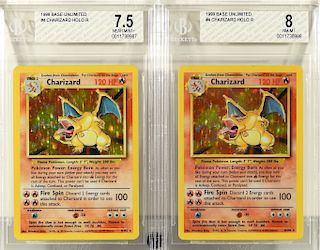 2PC 1999 Pokemon Base Charizard Holo TCG BGS Cards