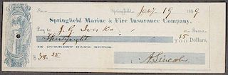LINCOLN SIGNED CHECK, 1859