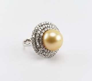 14K Gold & Champagne Color Pearl Ring