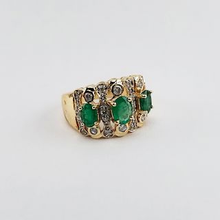 14K Gold, Emerald & Diamond Cluster Ring