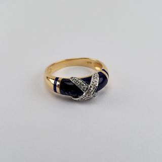 14K Gold Diamond & Black Enamel Ring