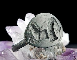 Roman Bronze Ring with Hippocamp