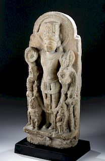 11th C. Indian Schist Stele of Krishna / Vishnu