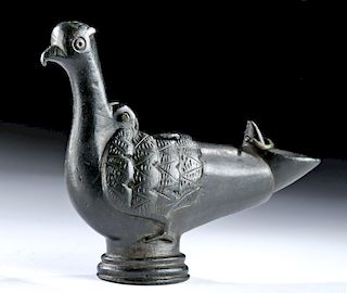 11th C. Seljuk Leaded Bronze Oil Lamp - Avian Form