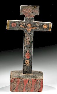 19th C. Mexican Painted Wood Animas Crucifix