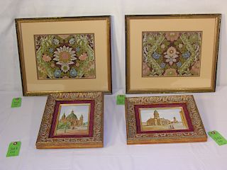 Framed Textiles and Painted Tiles