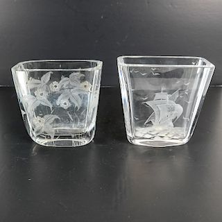 Two Crystal Etched Vases