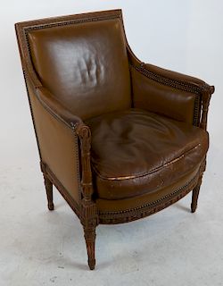 French Brown Leather Bergere