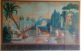 Antique Five-Fold Scenic Painted Screen