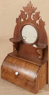 Victorian walnut hanging shaving mirror, late 19t