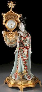 CHINESE PORCELAIN GILT MOUNTED FIGURAL CLOCK