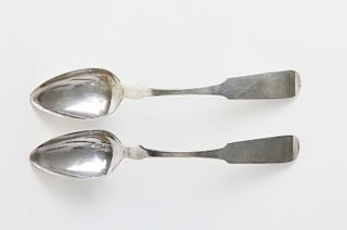Pair of Nantucket "Easton and Sanford" (1830-1838) Coin Silver Tablespoons