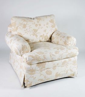 Pair of Creme Floral Upholstered Overstuffed Club Chairs